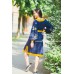 Boho Style Embroidered Classic Dress "Summer Birds" Navy/Orange